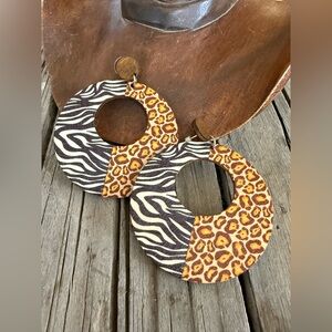 Wooden Animal Print Earrings NWT